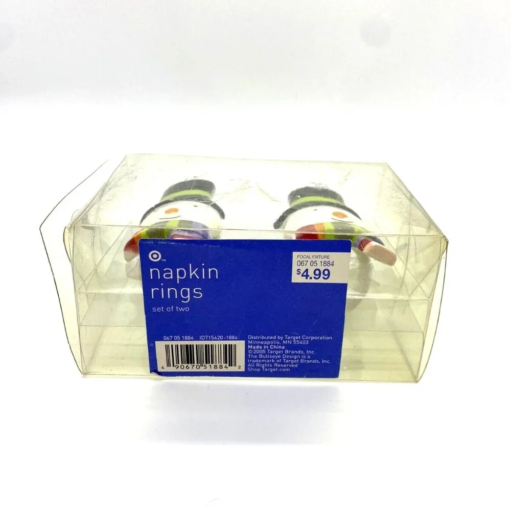 2 Pack of Target Christmas Snowman Ceramic Napkin Rings Vintage NOS